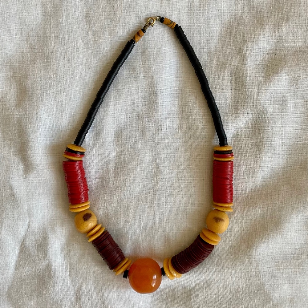 African Necklace with Amber & Coral
